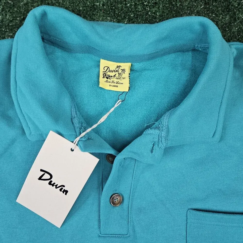 Duvin Catch Of The Day Polo Fleece Pullover Sweatshirt Teal Blue Size XL